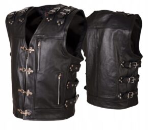 MĘSKA SKÓRZANA KAMIZELKA Z KLAMRAMI MOTOCYKLOWA RYPARD KM019 r 4XL