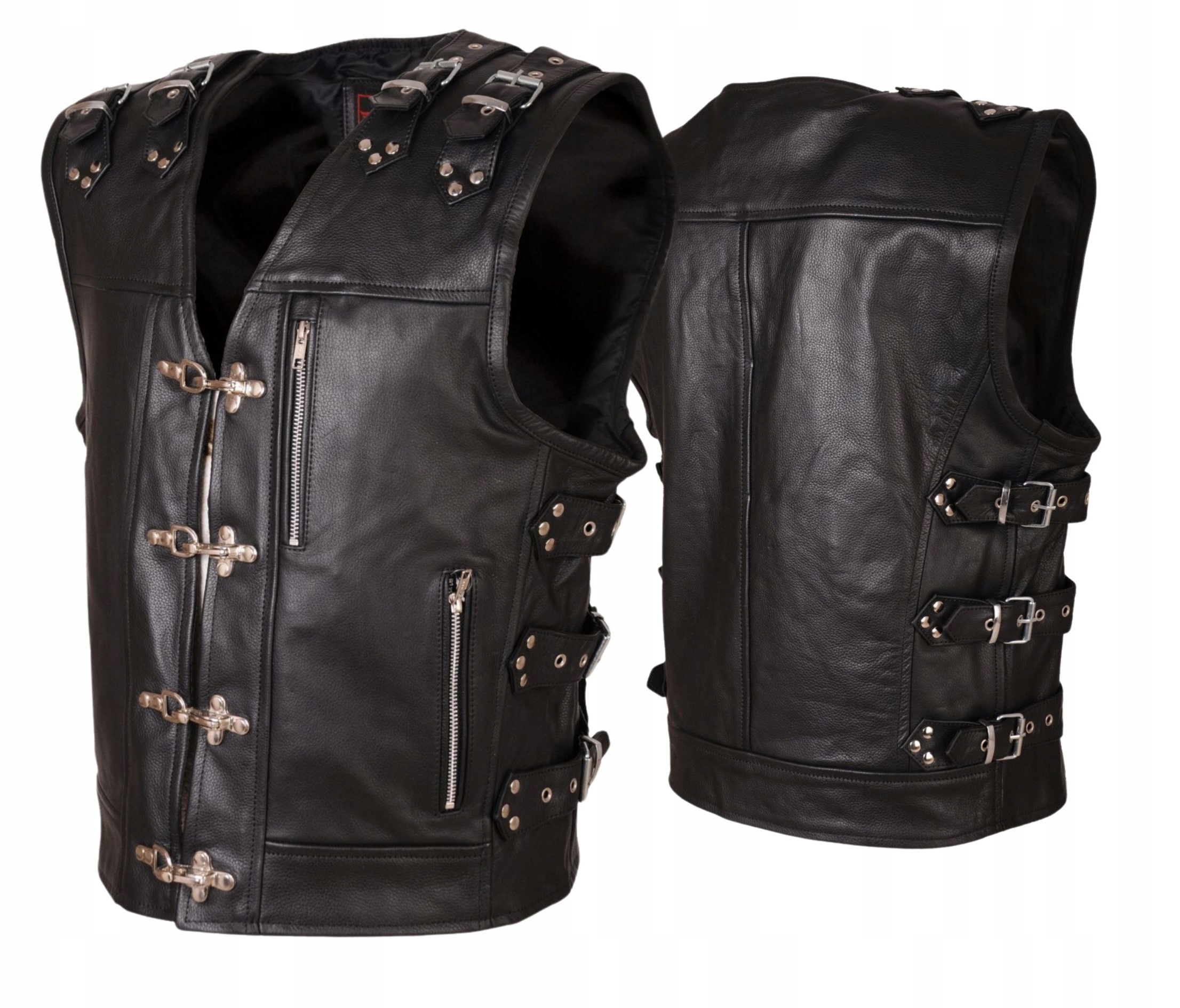 MĘSKA SKÓRZANA KAMIZELKA Z KLAMRAMI MOTOCYKLOWA RYPARD KM019 r XL