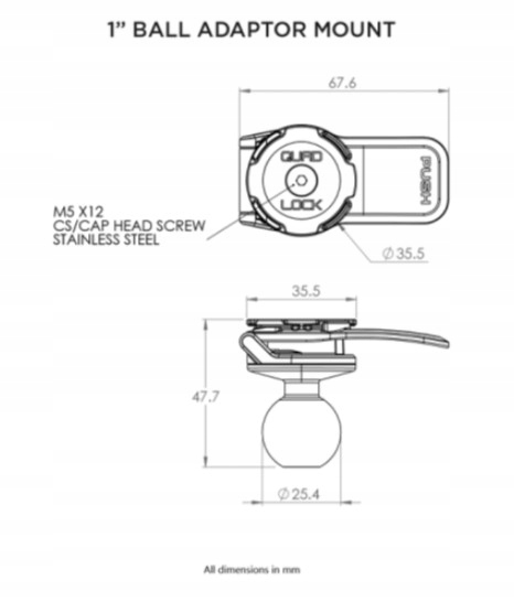 Adapter QUAD LOCK z kulką mocującą 1" (V2) czarny - obrazek 2